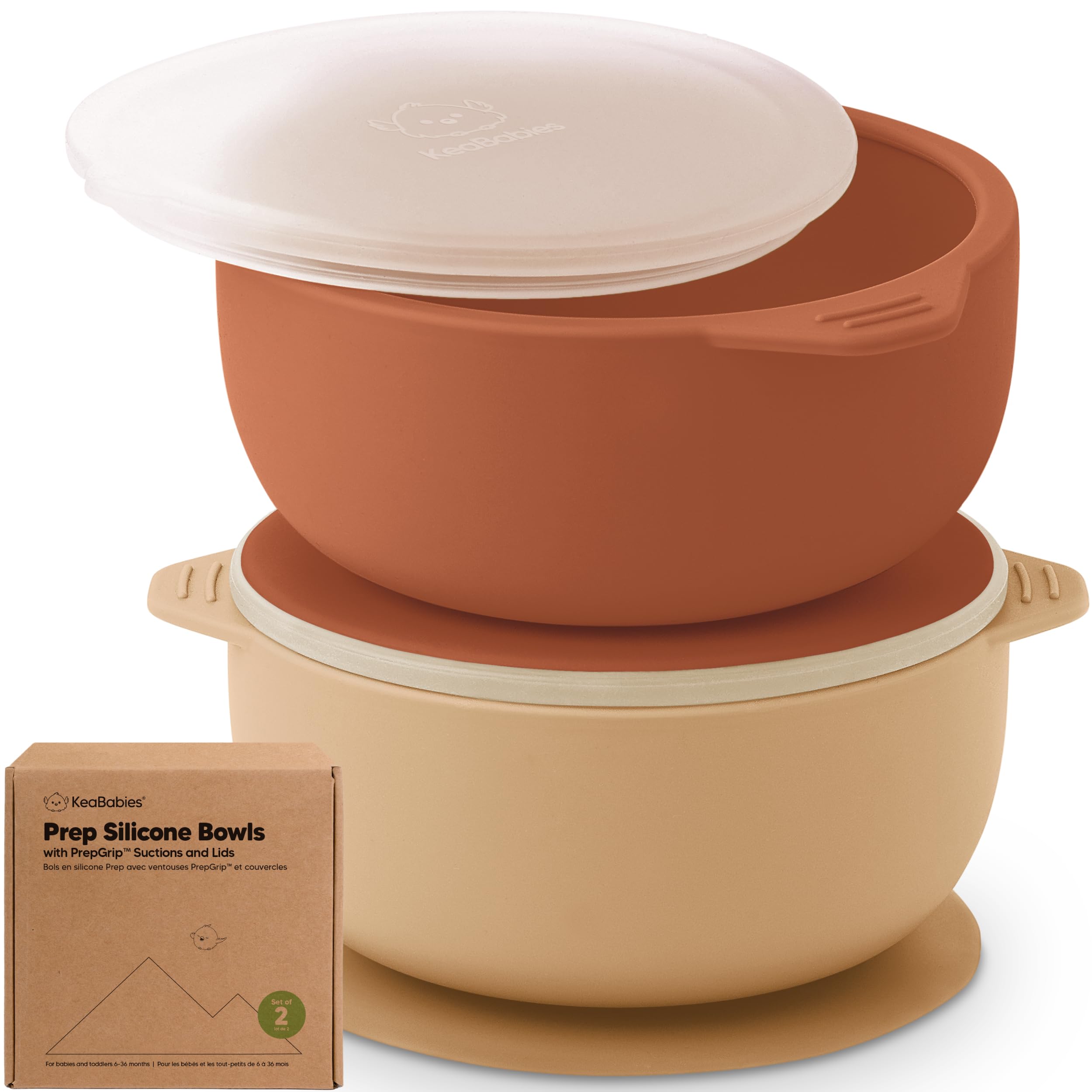 KeaBabies 2-Pack Baby Bowls with Suctions, Lids - Silicone Toddler Suction Bowls for Baby Boy, Girl, Kids, Food Grade Silicone, BPA-Free, Dishwasher Safe, Toddler Eating Essentials (Terracotta)