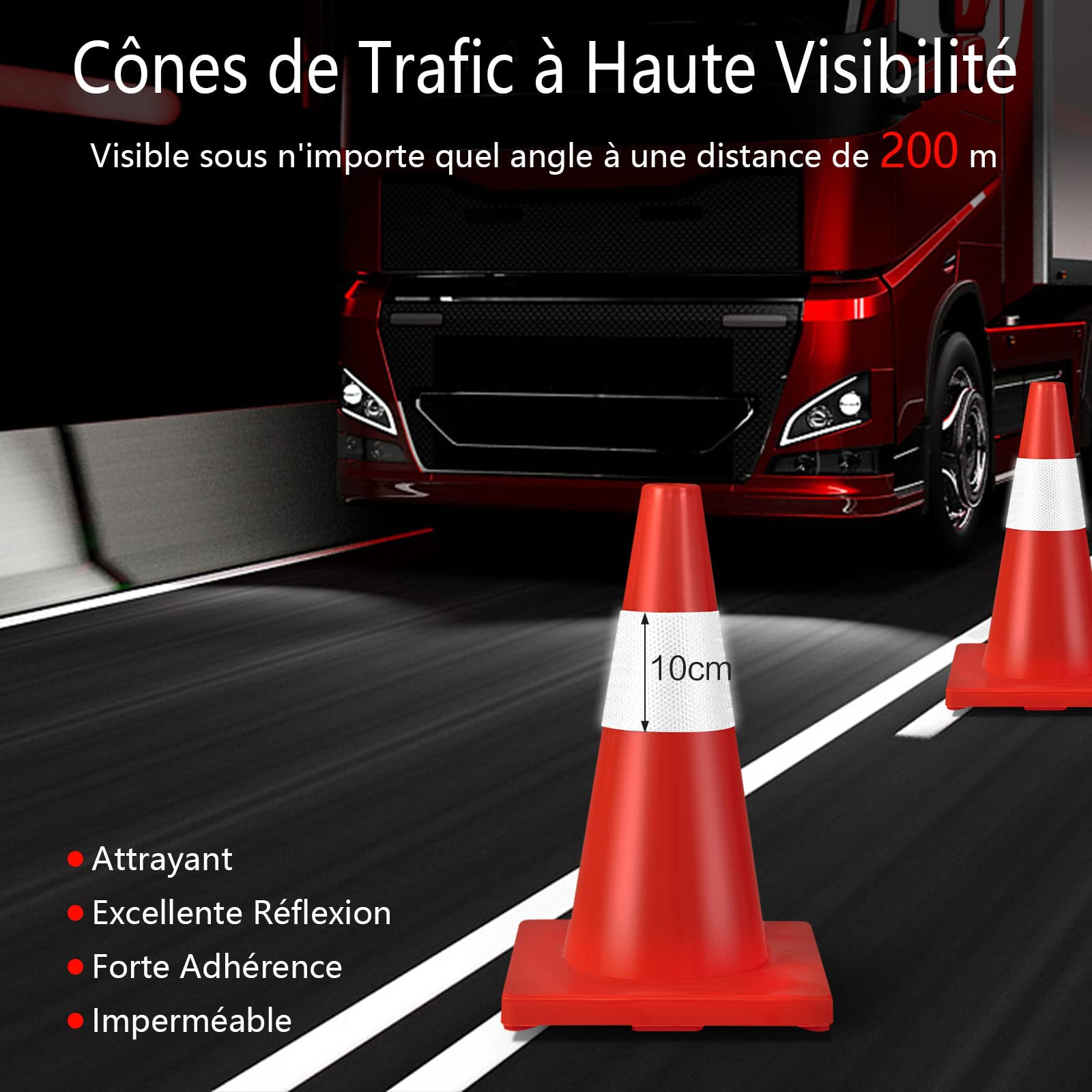GYMAX Lot de 12 Cônes de Signalisation en PVC 43 CM, Cônes de Sécurité Routière avec Bande Réfléchissante, Gilet de Sécurité et Base Lestée, Cônes de Chantier pour Gestion du Trafic, Stationnement