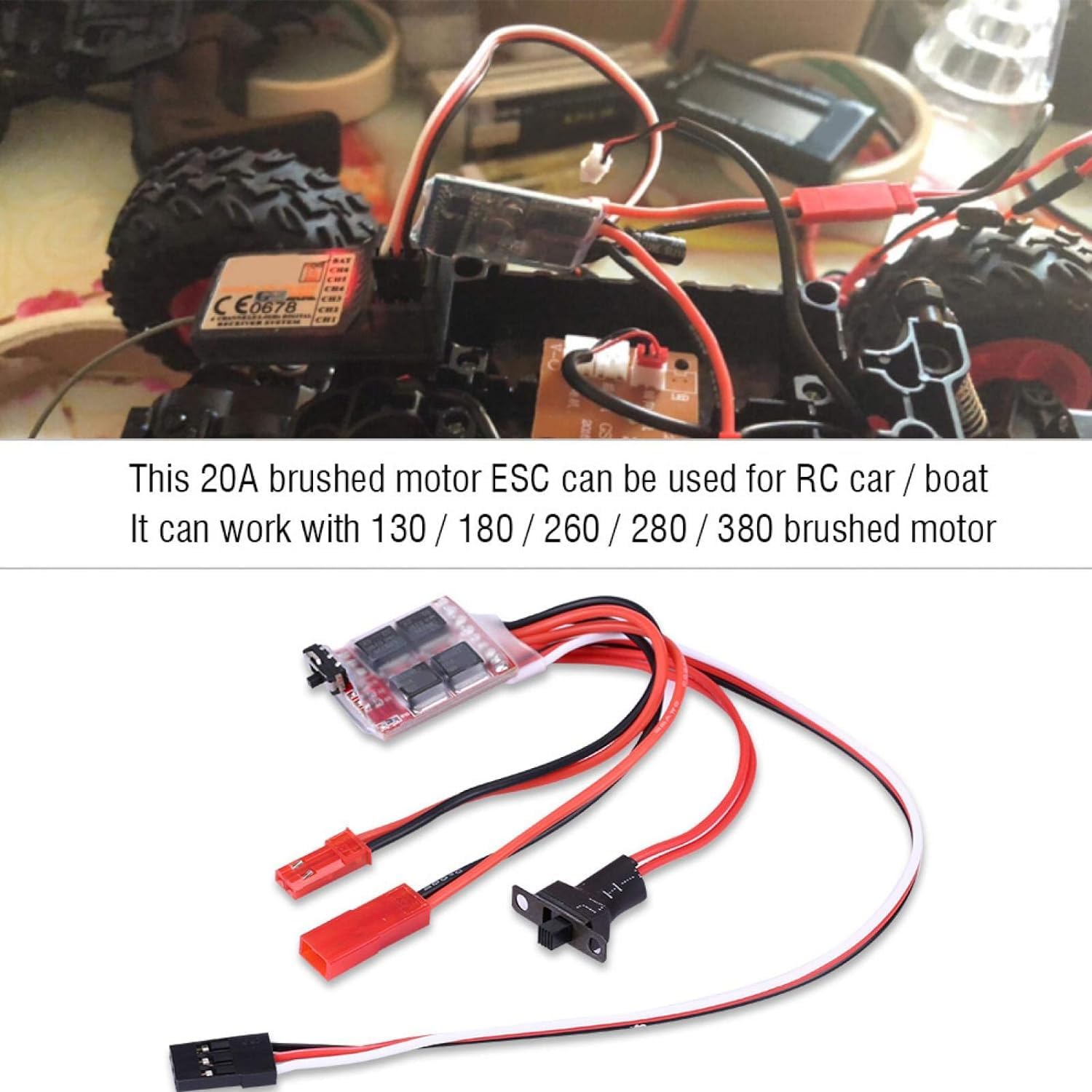 ESC Brossé RC, Moteur RC, Mode de Fonctionnement bidirectionnel 3S 160A contrôleur de Vitesse électronique étanche ESC brossé avec Manuel pour Voiture RC 1/12 (ou Lager