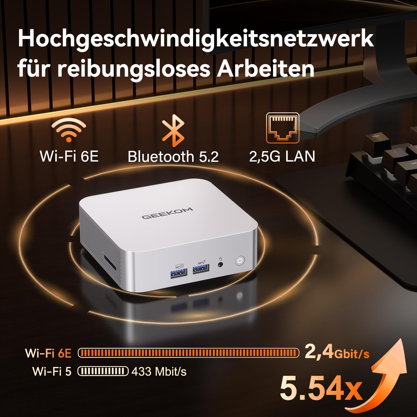 GEEKOM Mini PC A7 Windows 11 Pro Vorinstalliert mit Ryzen 5 7535HS, 1T SSD 16GB DDR5(Erweiterbar, nicht LPDDR)Mini Desktop Computer | 8K-Quad-Display | 2,5G LAN | SD-Karte für Kreativität/Office/Home