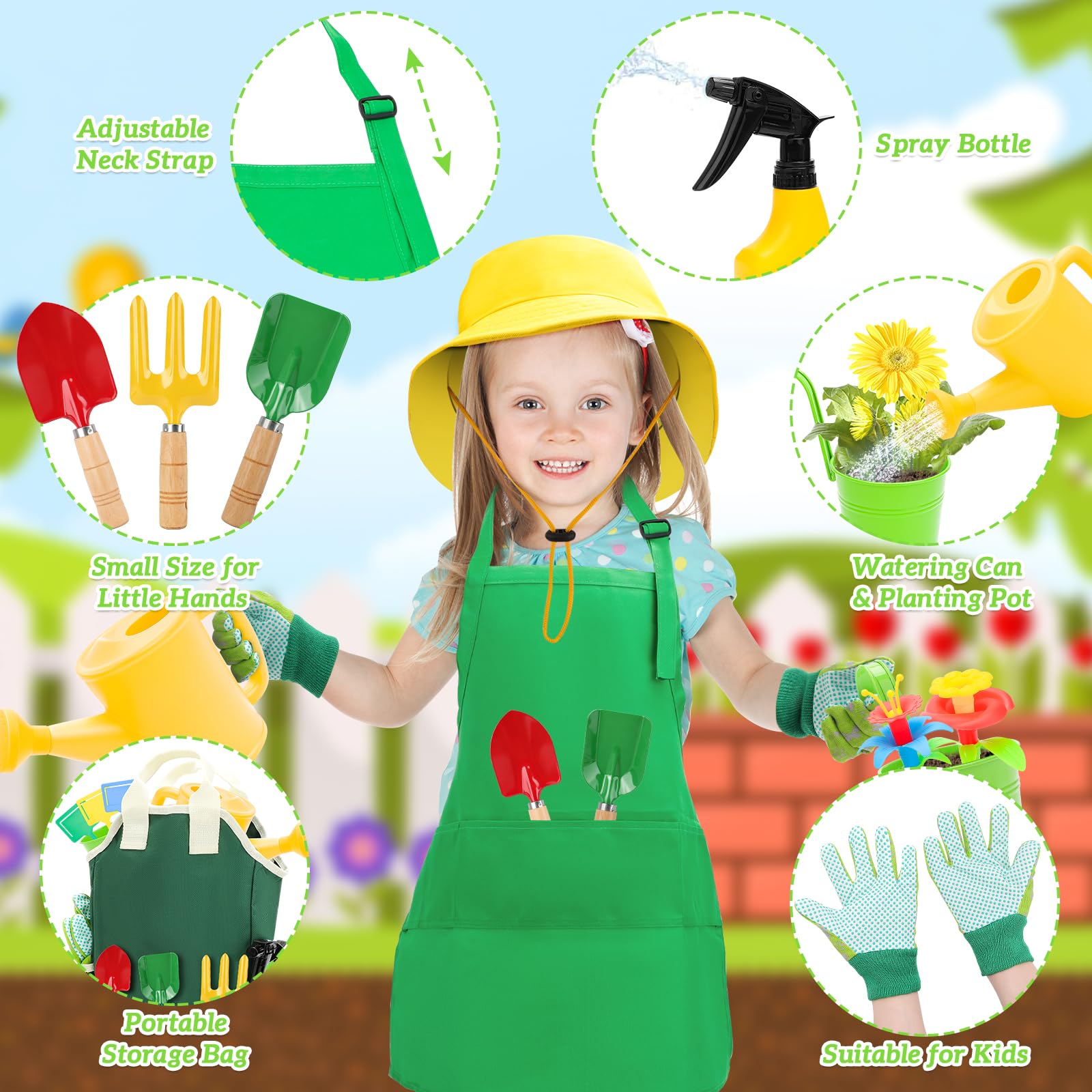 deAO Set Jardineria Infantil Herramientas De Jardín para Niños Verde Regadera Rastrillo