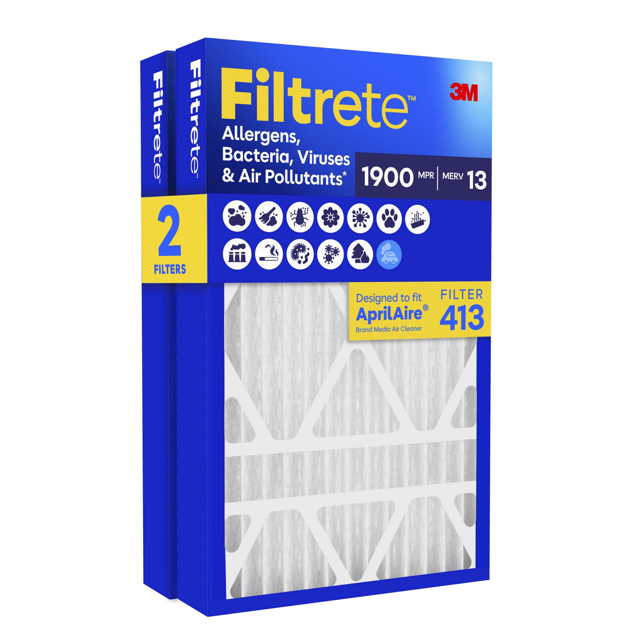 Filtrete Filtro de aire de 16 x 25 x 4, reemplaza a los filtros AprilAire 413, MERV 13, MPR 1900, alérgenos, bacterias, virus y contaminantes del aire, filtro de aire acondicionado de 12 meses, aire