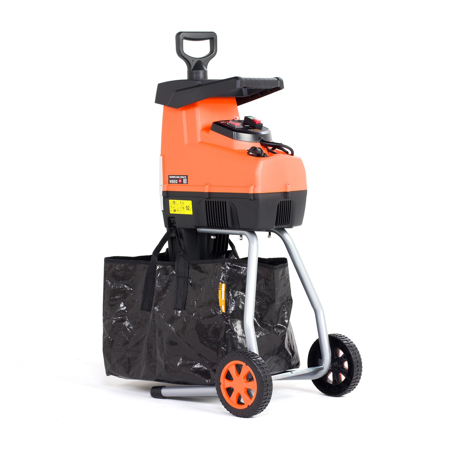 TOP CUT Elektro Gartenhäcksler 2800W – Walzenhäcksler für Äste bis 44 mm, Rücklauf, leise & sicher – inklusive Fangbox & Transportrollen – TC-RE2800-BAG