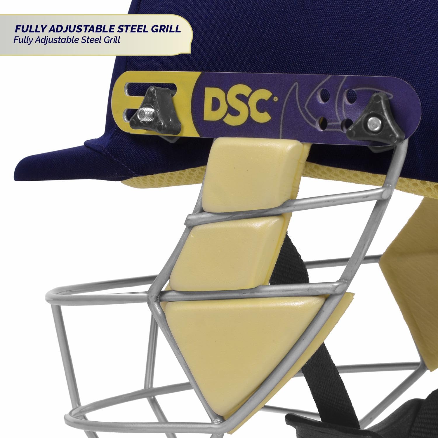 DSC GUARD Cricket Helmet Navy Blue Size: Large For Men & Boys Steel Grill Adjustable Back Support Strap Removable and washable sweatband Lightweight
