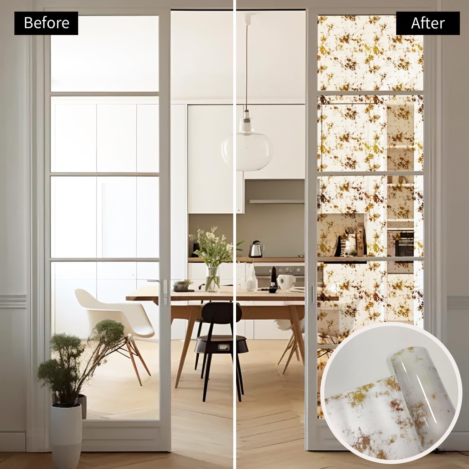 LiveInUrban Static Cling Faux Antique Mirror Texture Window Film, Luxury Aged Gold Mist Room Decor 16.93"x78.74"