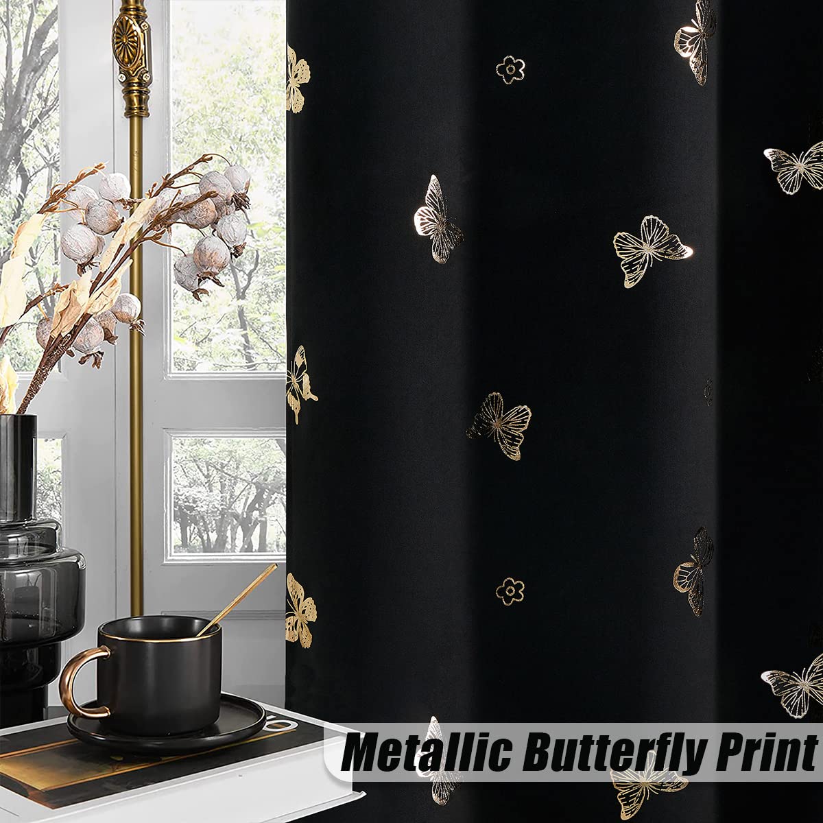 Gold Butterfly Blackout Curtains - FREE SHIPPING -3
