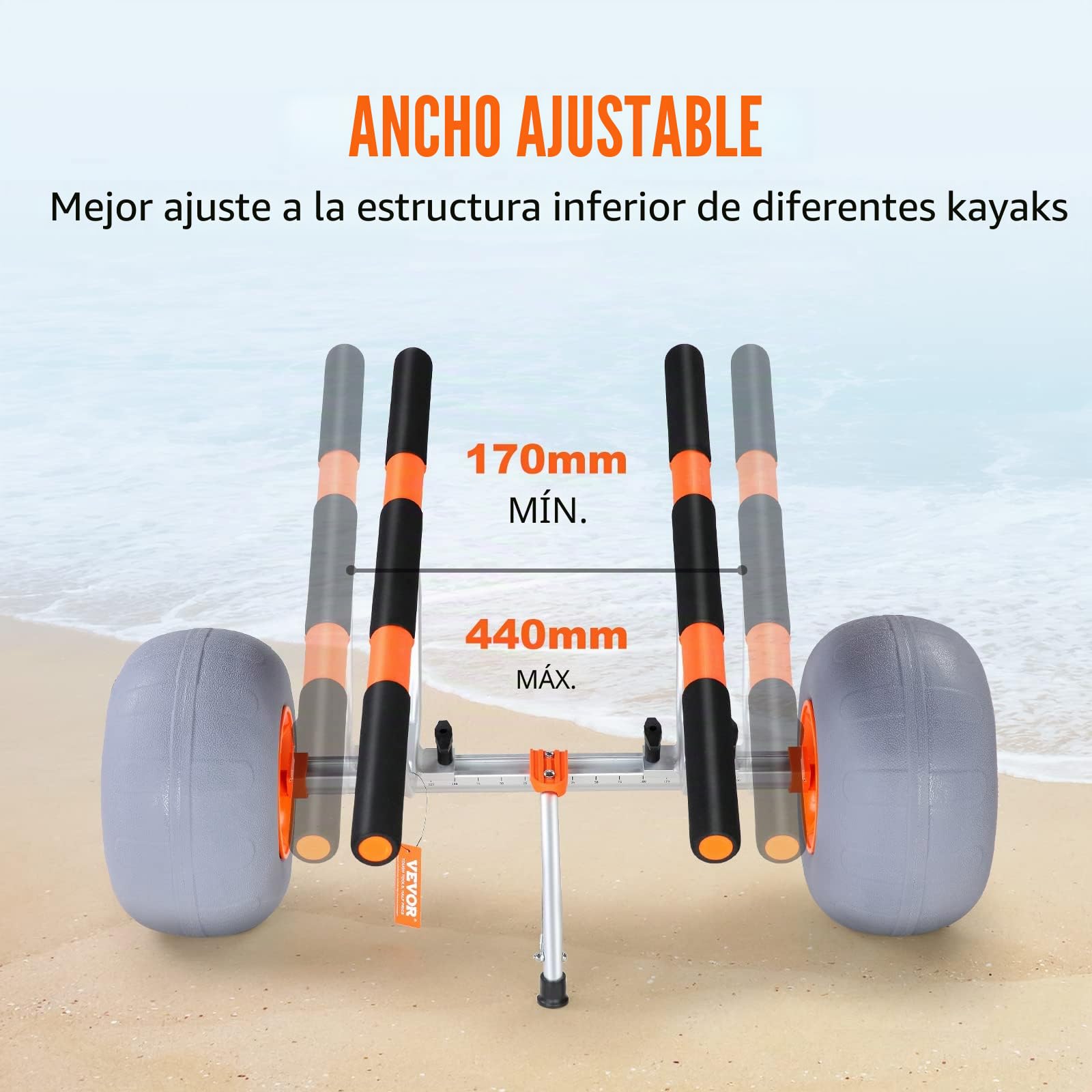 VEVOR Carrito de Kayak de Alta Resistencia Carga de 160 kg Carro de Transporte Plegable para Canoas con Ruedas Sólidas de 30,5 cm Pie de Apoyo Antideslizante y Correa de Amarre para Kayak Canoas Botes
