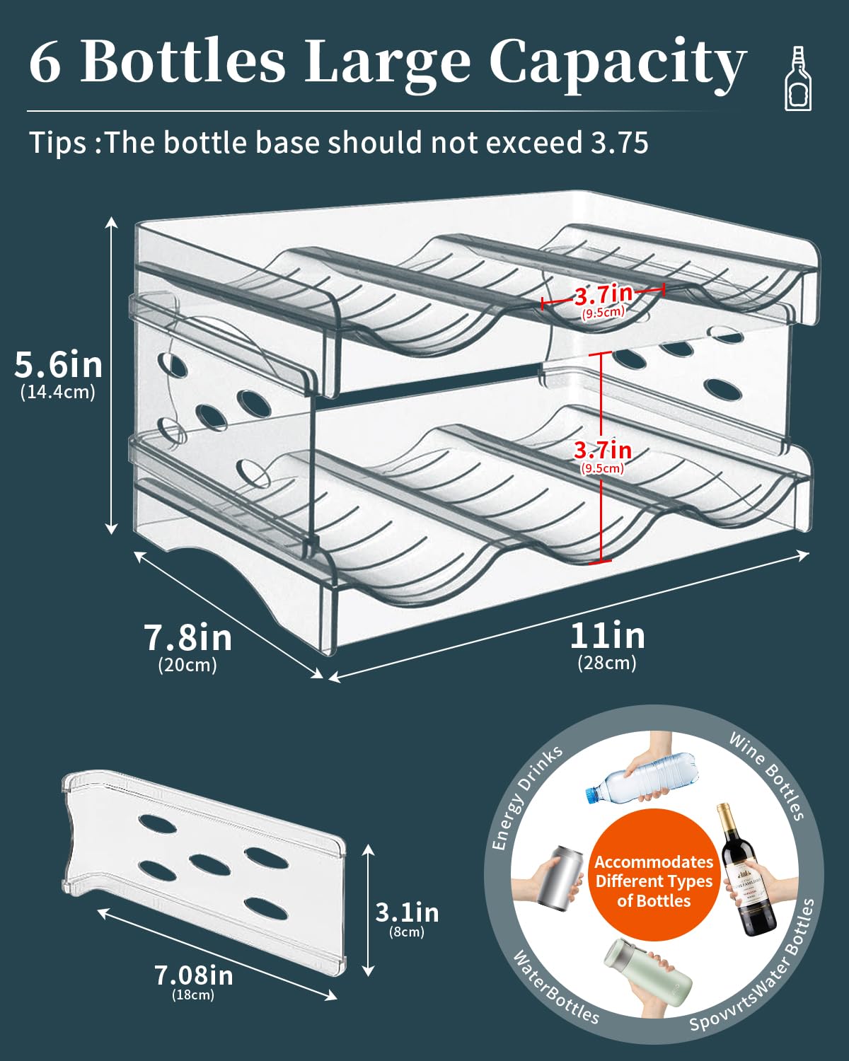 Flaschenhalter Kühlschrank Stapelbar 6 Flaschen - Effizienter Flaschen Organizer für Kühlschrank und Schrank, Praktisches Weinregal Stapelbar für Ordnung und Stabilität.(2 Schichten 6 Flaschen)