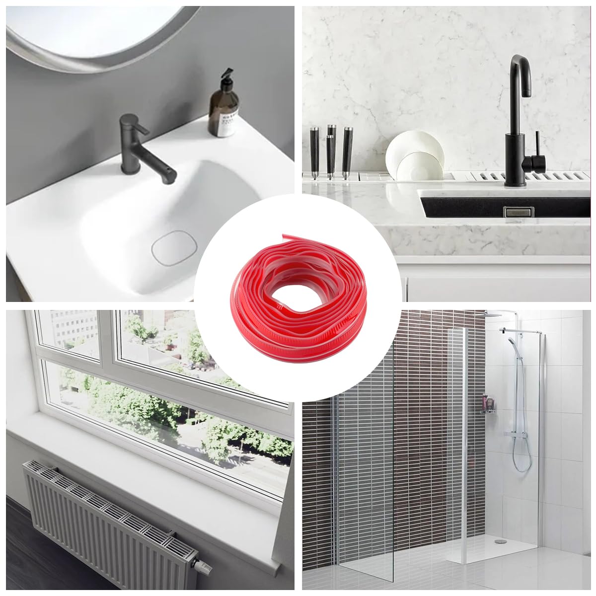 Barrera Agua Ducha Kit Perfil Borde Platón Ducha Auhesiva Barrera de Agua para Ducha Vierteaguas Mampara Cocina Embellecedor Encimera Ducha