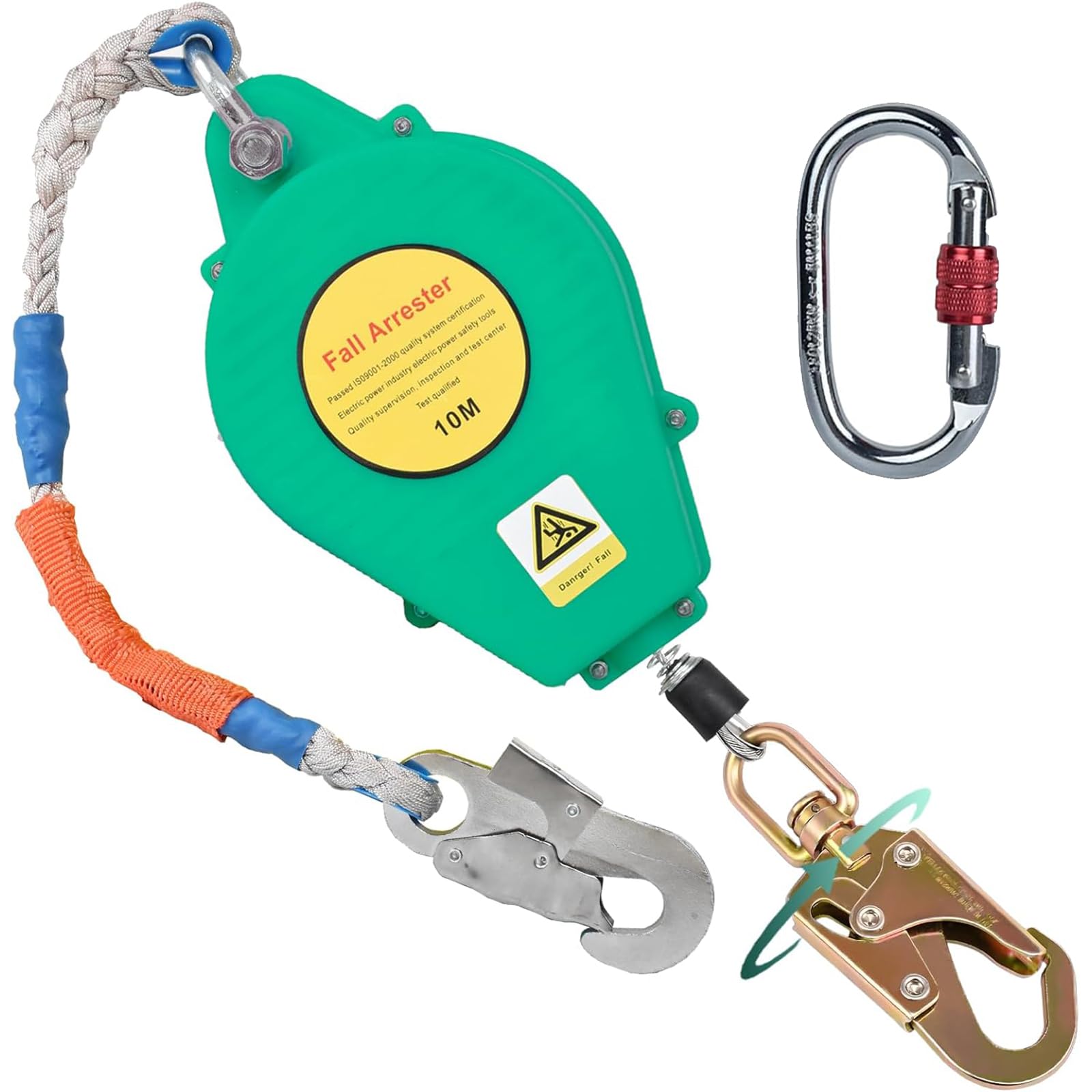Dispositivo Anticaídas Retráctil, Dispositivo de Seguridad en Altura 10 M | 360°Gancho de Seguridad Industrial, Ideal Para Construcción, Mantenimiento y Arnés Escalada