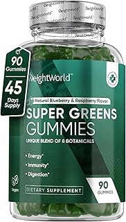 Super Greens Gummies for Adults - 90 Superfood Gummies (45-Day Supply) - Supergreens for Energy, Immunity & Digestion - Natural Blueberry & Raspberry Flavor - Vegan, Gluten-Free & Non-GMO