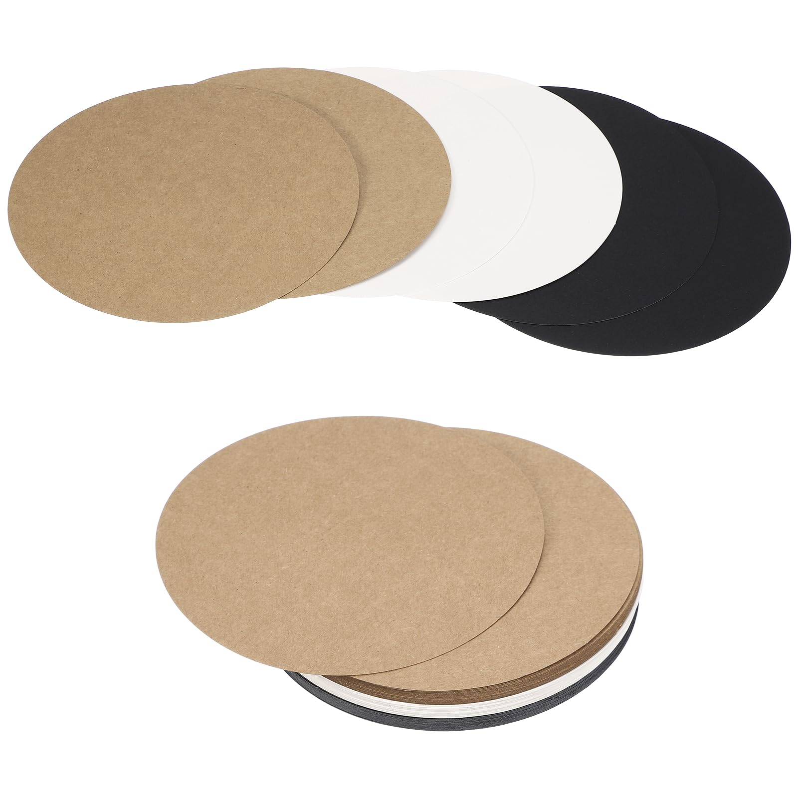 PATIKIL 60 Sheet Circle Card Stock, 6 Inch Round Cutouts Paper Thick Cardstock Coaster for DIY Craft Projects Printing Supplies Bulletin Board Decor, White/Black/Cowhide
