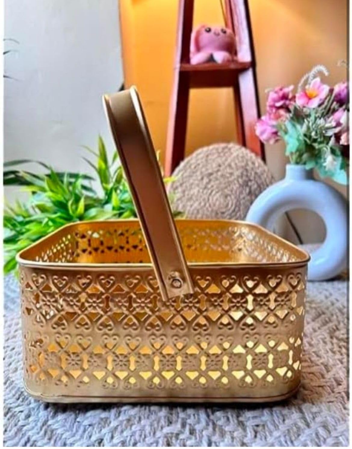 Gold Metal Flower Basket - Decorative Storage Basket -4 Gold Metal Flower Basket - Decorative Storage Basket -4