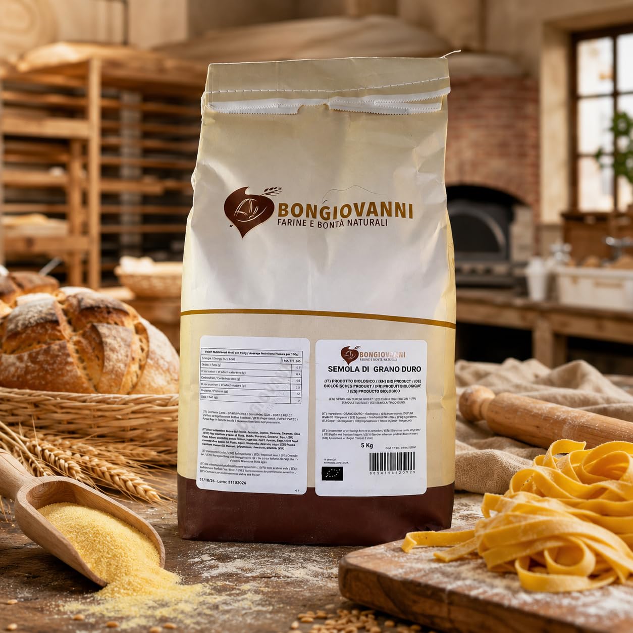 BONGIOVANNI FARINE E BONTA' NATURALI Semola di Grano Duro 5Kg BIO