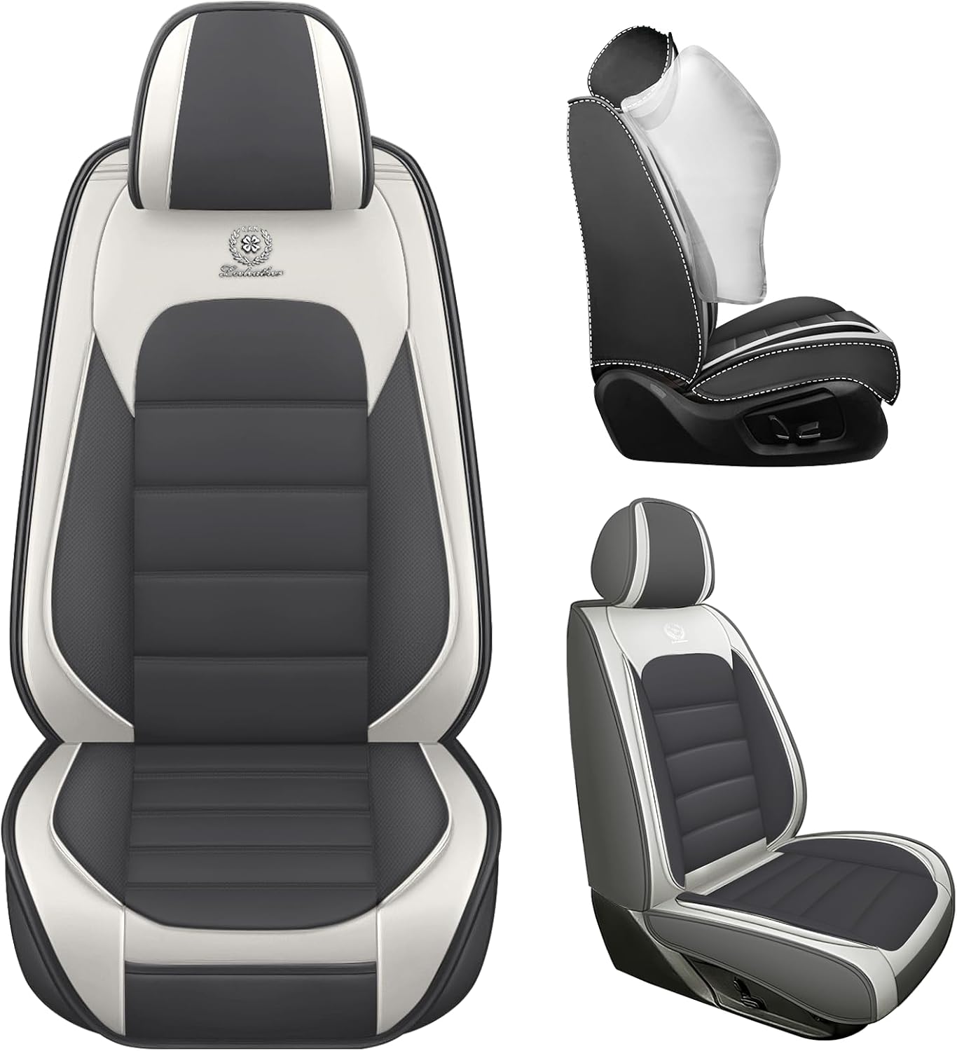 Seat Covers for Chevrolet Chevy Spark 2013-2022 PU Leather Car Seat Cover Compatible Airbag Seat Protector Waterproof Auto Seat Covers(Gray&White,Full Set)