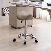 FIRAVOE Swivel Saddle Stool with Wheels, Adjustable 18-26in Rolling Stool, Faux Leather Ergonomic Seat for Salon Spa Clinic Office - Light Grey