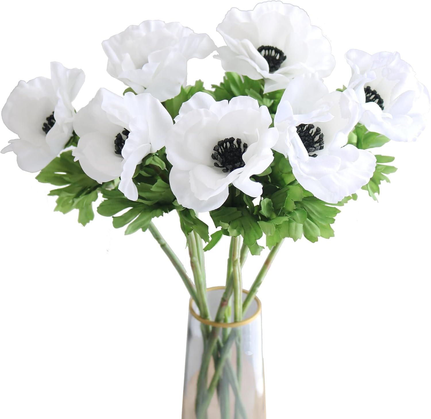MUFEN 7PCS Anemone Artificial Flowers Real Touch Silk Flower Wedding Bride Bouquet DIY Home Decor (White) - Image 6