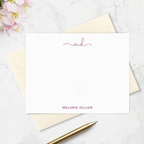 Miniatura 21 de Tarjetas de notas y sobres personalizados con monograma con nombre, juego personalizado de papelería plana en varios colores (estilo #1)