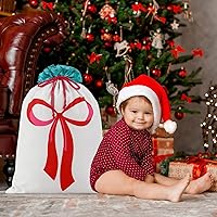 Vista 6 de THOVSMOON Saco de Navidad de Papá Noel con cordón, bolsa de regalo de lona de Santa Claus de 19.7 x 27.5 pulgadas, suministros reutilizables