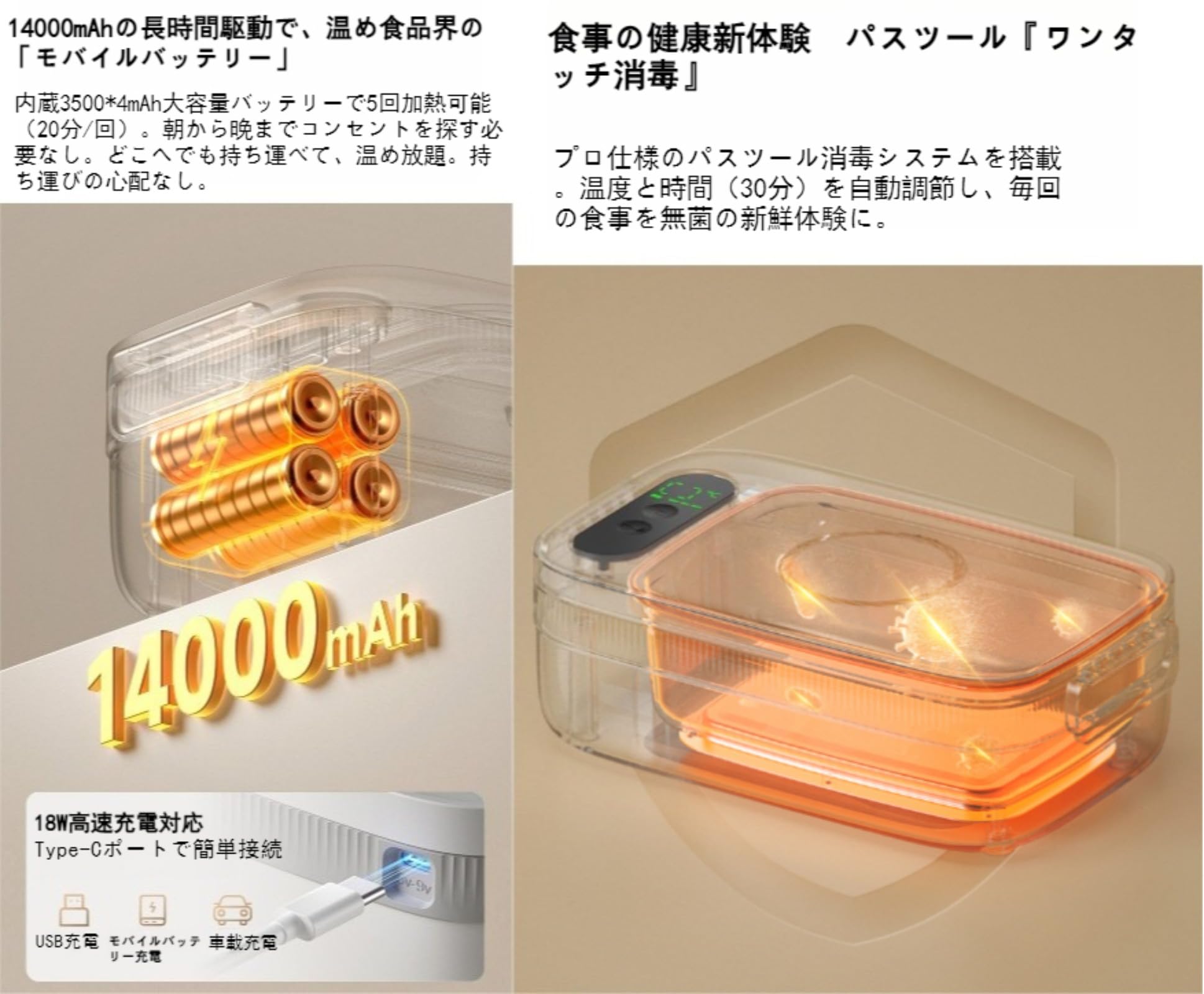 Amazon | [Ambety] 保温ランチジャー、充電保温弁当箱、ワイヤレス加熱