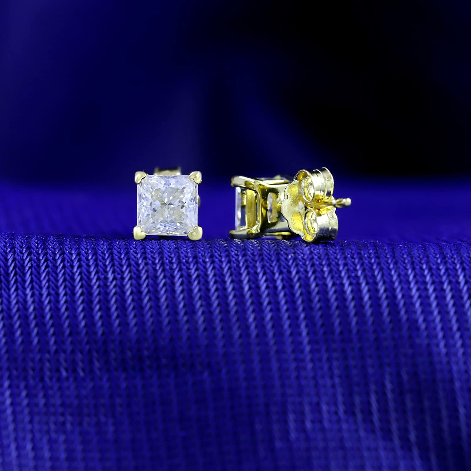 SAVEARTH DIAMONDS 4-Prong Solitaire Style,4MM To 6MM Princess Lab Created Moissanite Diamond Stud Earrings For Womens In 18K Gold Over Sterling Silver(D Color, VVS1 Clarity, 0.70 Cttw to 2.33 Cttw)
