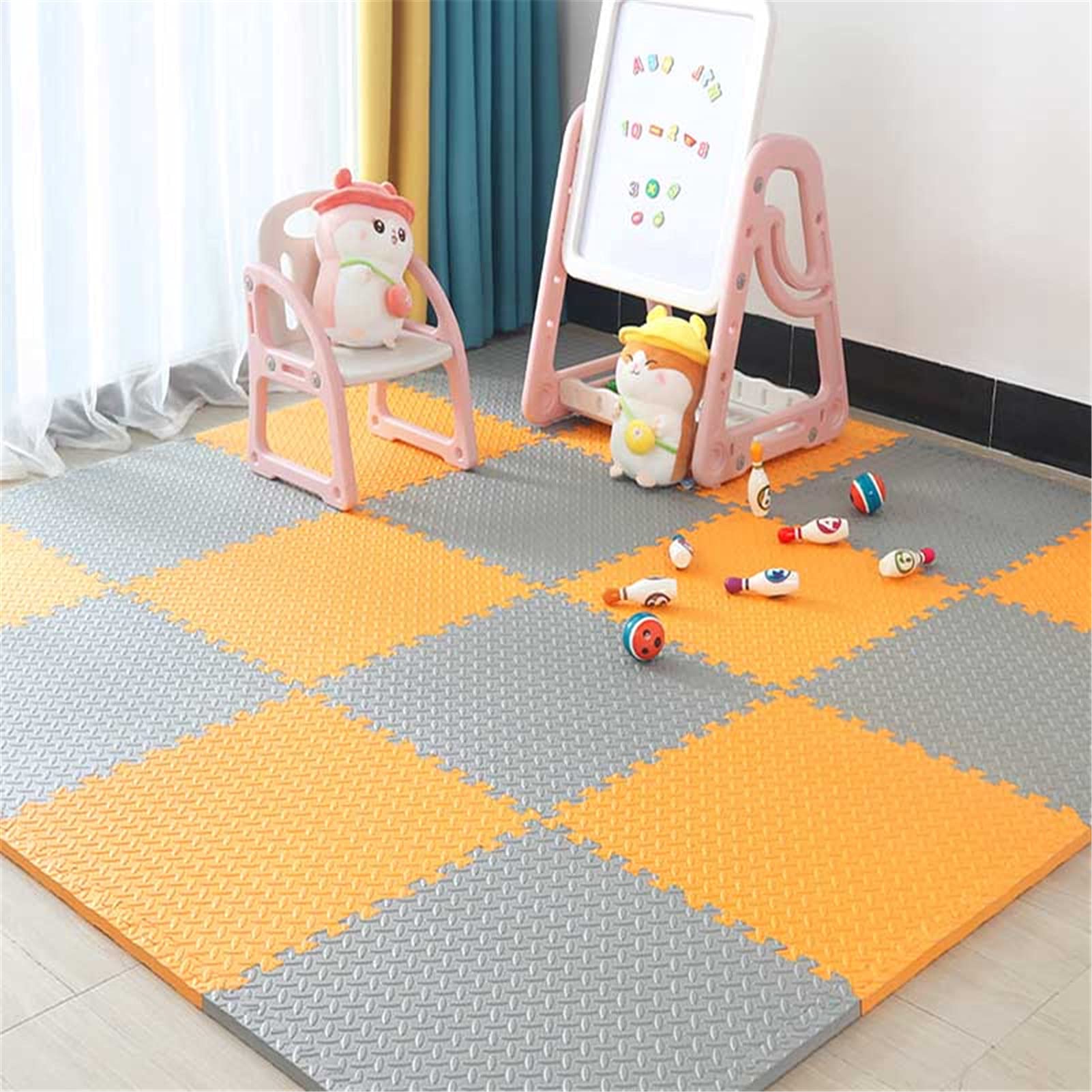 Tappetini Gioco Puzzle Schiuma per Bambini - Grande Tappetini Morbidi Incastro per Bambini con Bordo Tappetino per Camera dei Bambini, Soggiorno, Palestra, Piscina,Gray+Orange,6