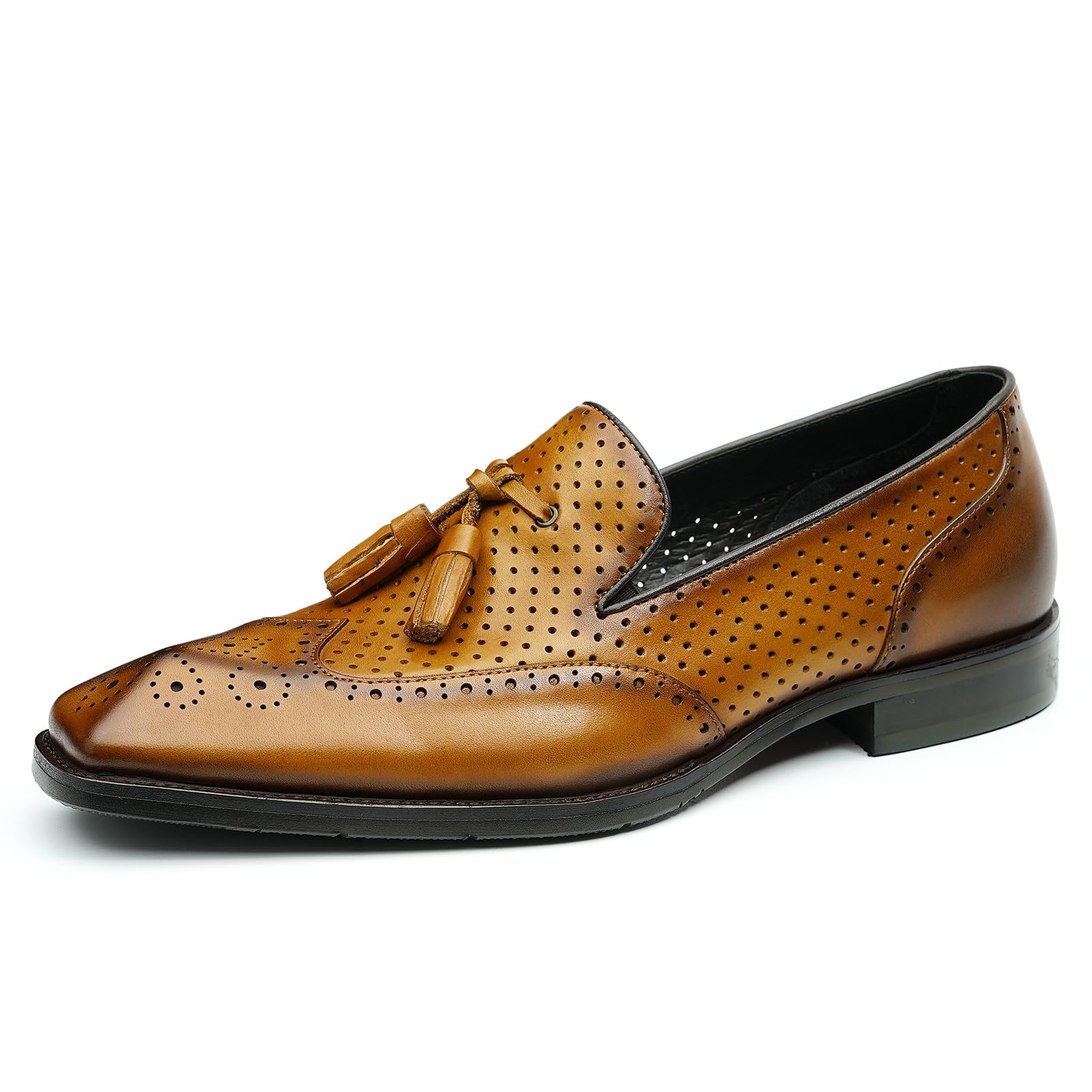 Mocasines con Borlas para Hombres Brogues Huecos Transpirables Zapatos Slip On en Cuero