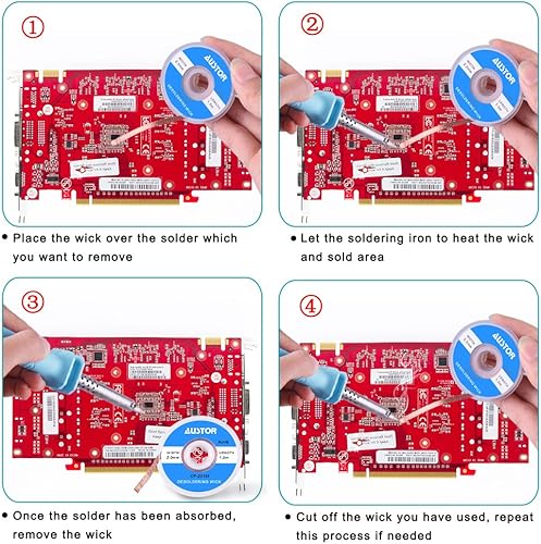 Miniatura 5 de AUSTOR Lechón desoldador y 6 mecha de trenza de soldadura (0.079 in/0.098 in/0.118 in de ancho, 4.9 ft de longitud) con fundente, bomba de vacío