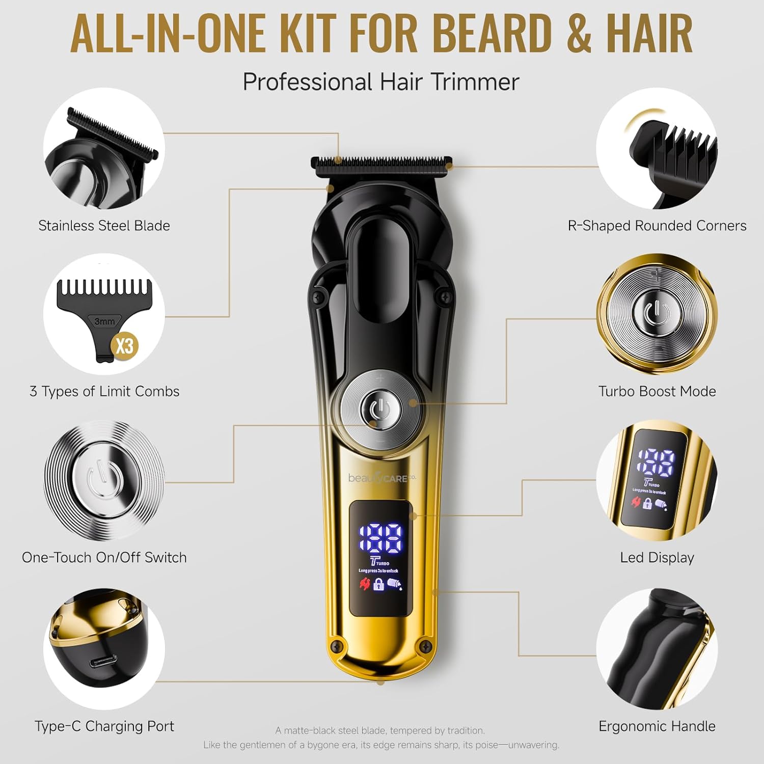 Professional Beard Trimmer for Men - Zero Gapped T-Blade Hair Trimmer,Cordless Hair Clippers,Precision Edgers Barber Clippers for Hair Cutting & Grooming with LED Display,3 Guide Combs - Image 5