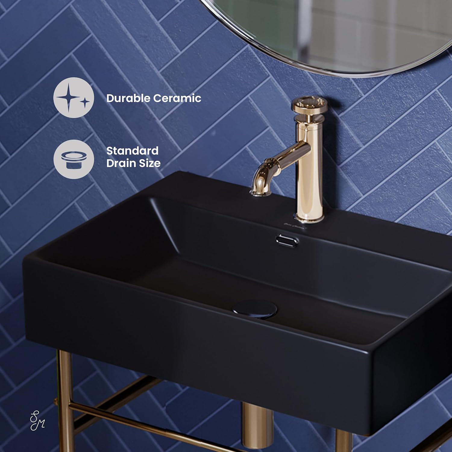 Swiss Madison Well Made Forever SM-CS781, Claire 24" Ceramic Console Sink In Matte Black Basin