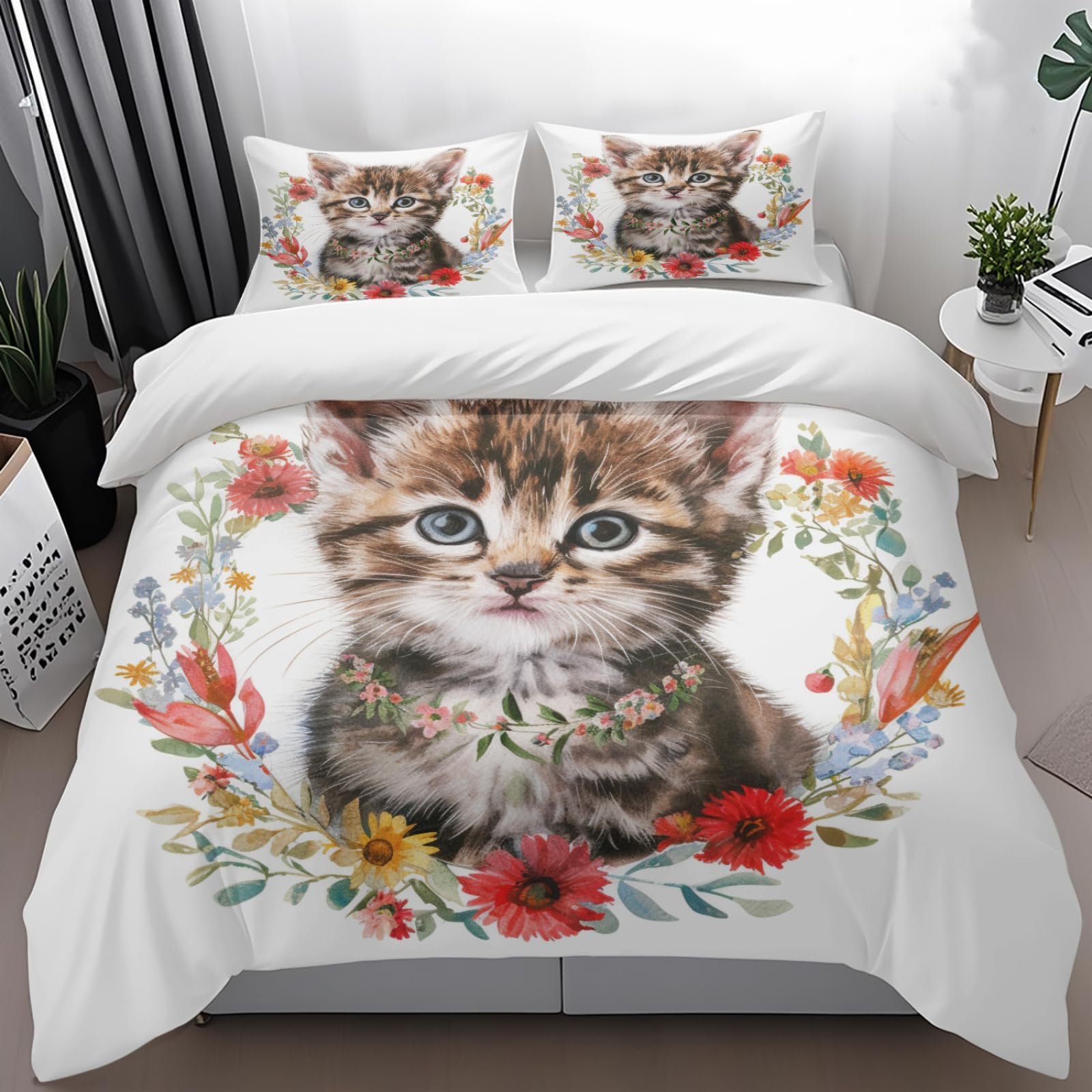 Housse de couette 240 x 260 chat mignon : finis les draps rêches qui boulochent