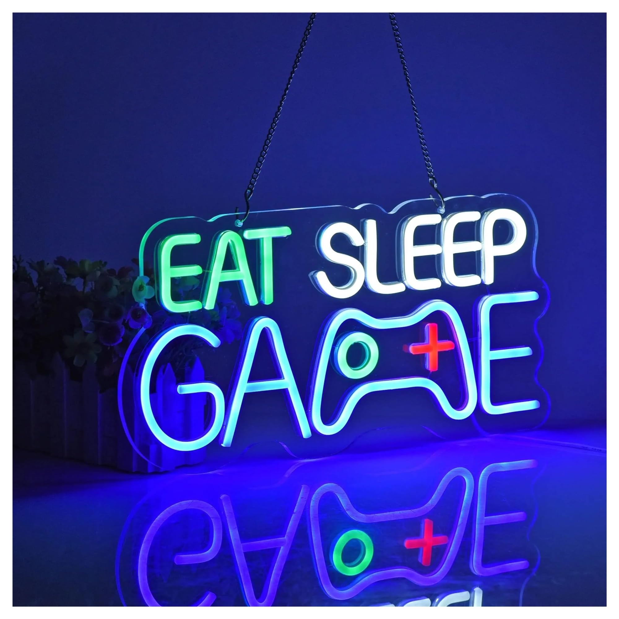 Luces de neón Letrero De Neón Con Luz Para Gamepad Eat Sleep Game Para Habitación De Gamer, Lámpara De Noche LED, Decoración De Pared 41.91cm×20.32cm