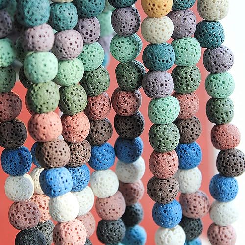 Miniatura 54 de MJDCB Natural Multicolor Volcanic Lava Stone Round Loose Stone Beads DIY for Jewelry Bracelet Making 15" (6mm, White)