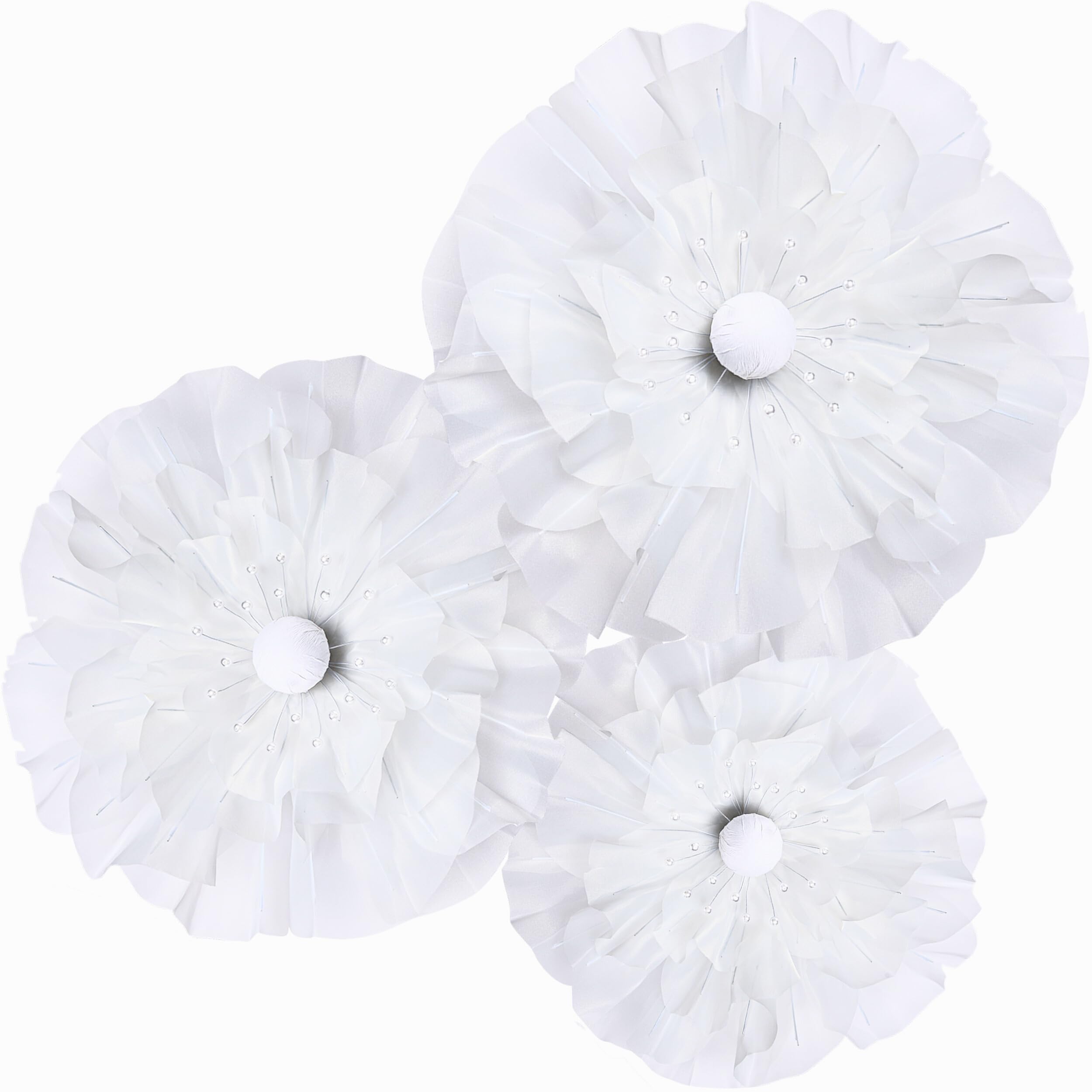 Rainbows & Lilies Giant White Artificial Flowers – 3 Large Organza 3D Wall Flowers for Nursery, Kids Room & Home Decor, Wedding, Event, & Party