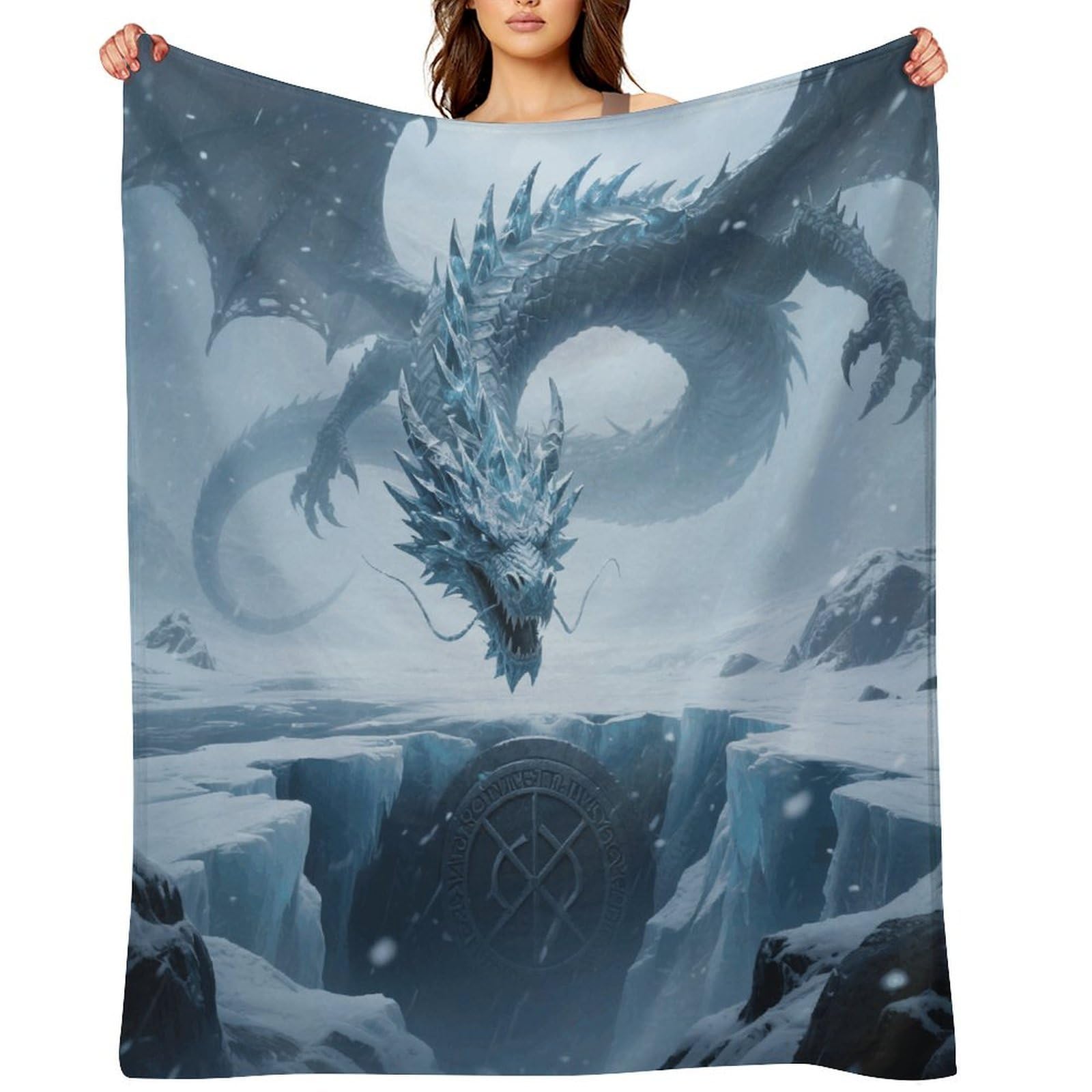 Ice Dragon Throw Blanket for Couch and Bed Super Soft Warm Lightweight Throw Blankets Cozy Fuzzy Flannel Blanket Personalized Decorative Blankets for Sofa Decor 30"x40"