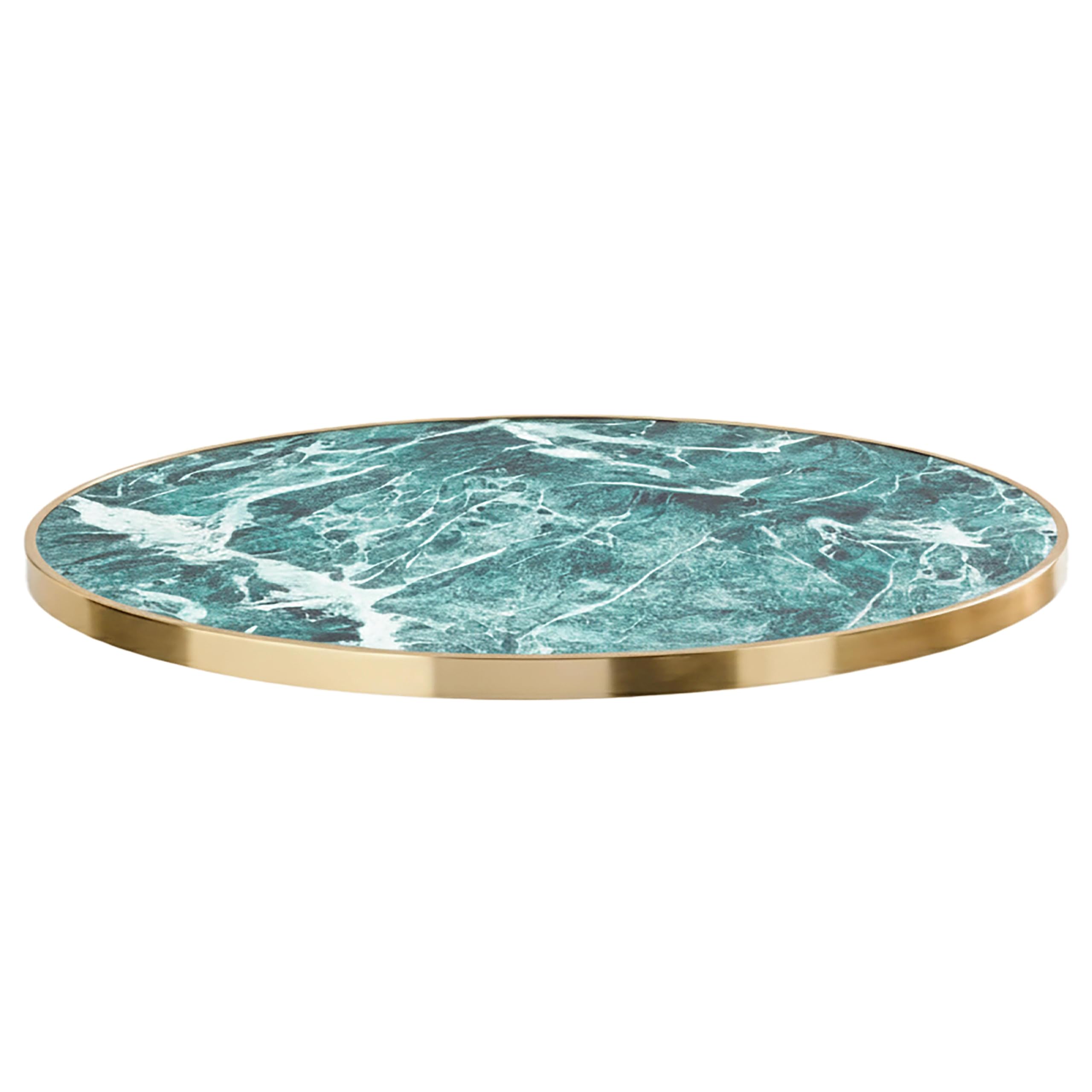 Oviala Plateau de Table Rond Blanc avec cerclage doré 60 cm marbre Vert/doré