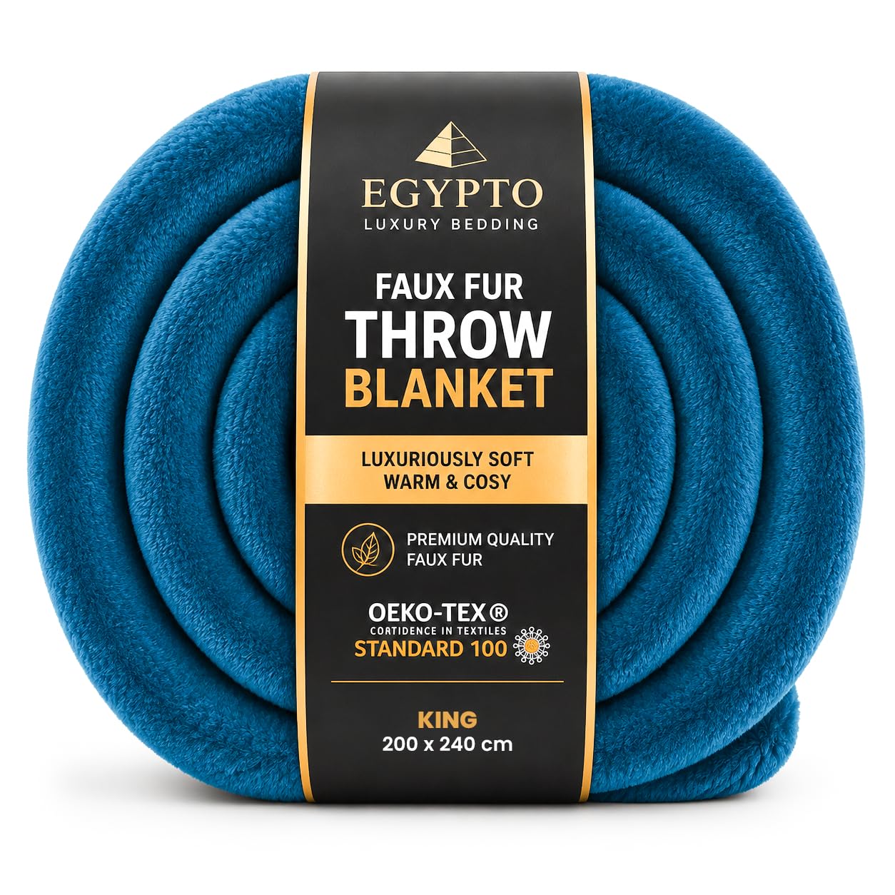 EGYPTO Fleece Blanket Faux Fur Throw for Bed & Sofa โ Luxury Extra Soft Fur Brush Fabric โ Warm & Cosy Hot Teal Blanket โ Versatile Outdoor Blankets Faux Fur Bed Throw King Size (200cm x 240cm, Teal)