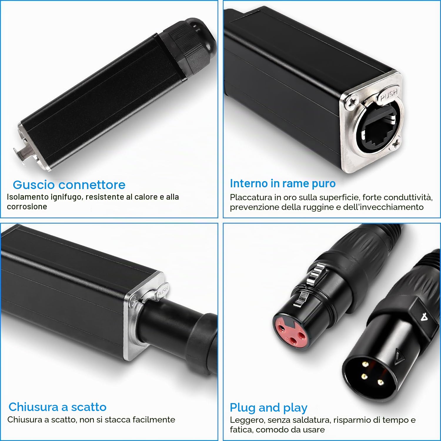 XMSJSIY Cavo audio a serpente a 4 canali a 3 pin XLR estensore multiplo ricevitore di rete a Ethercon per DMX512 XLR maschio/femmina a RJ45 tramite cavo intrecciato Cat5/6/6e stadio registrazione, 2