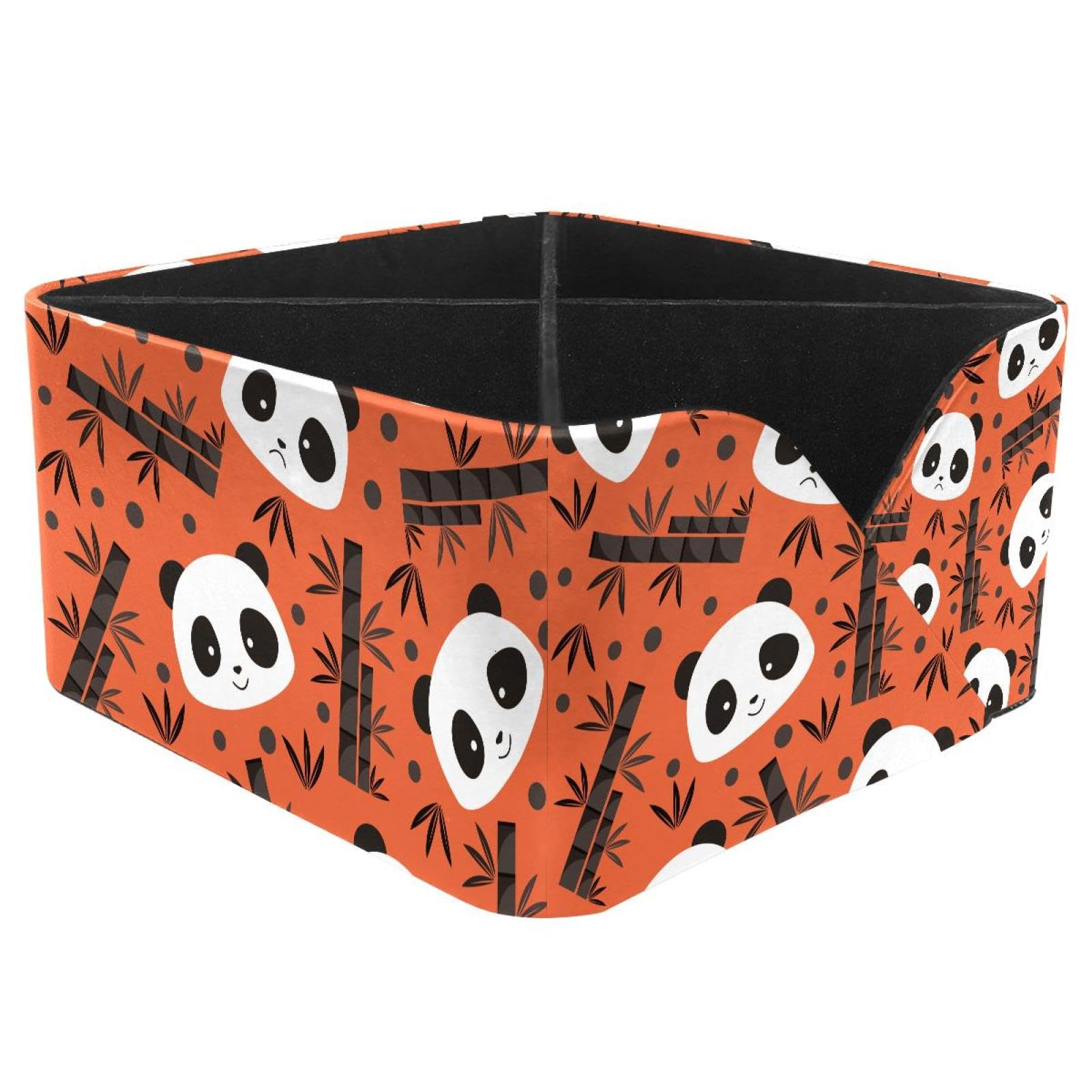 KengjuTesu Cartoon Panda Face Bamboo Desktop Organizer Pen Holder, Rectangular Pencil Cup for Office, Study and Makeup Stations