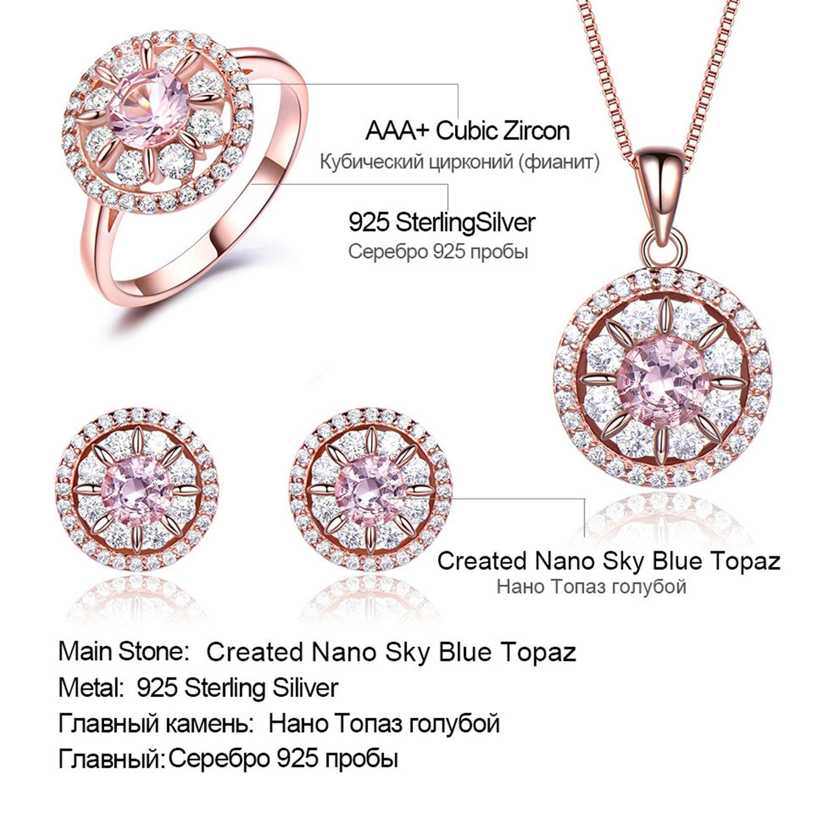 Anello Donna, Collana Argento Donna Fiore in Argento 925 Set Orecchino Collana E Anello per Donna Donna Zirconia Cubica Rosa