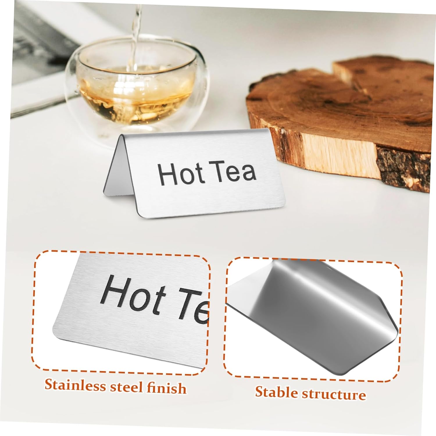 Stainless Steel Table Signs 5Pcs for Beverage Service Counter | Easy to Read, Sleek Surface, Tea and Coffee Station, Buffet Display Use, Restaurant Setup Accessories