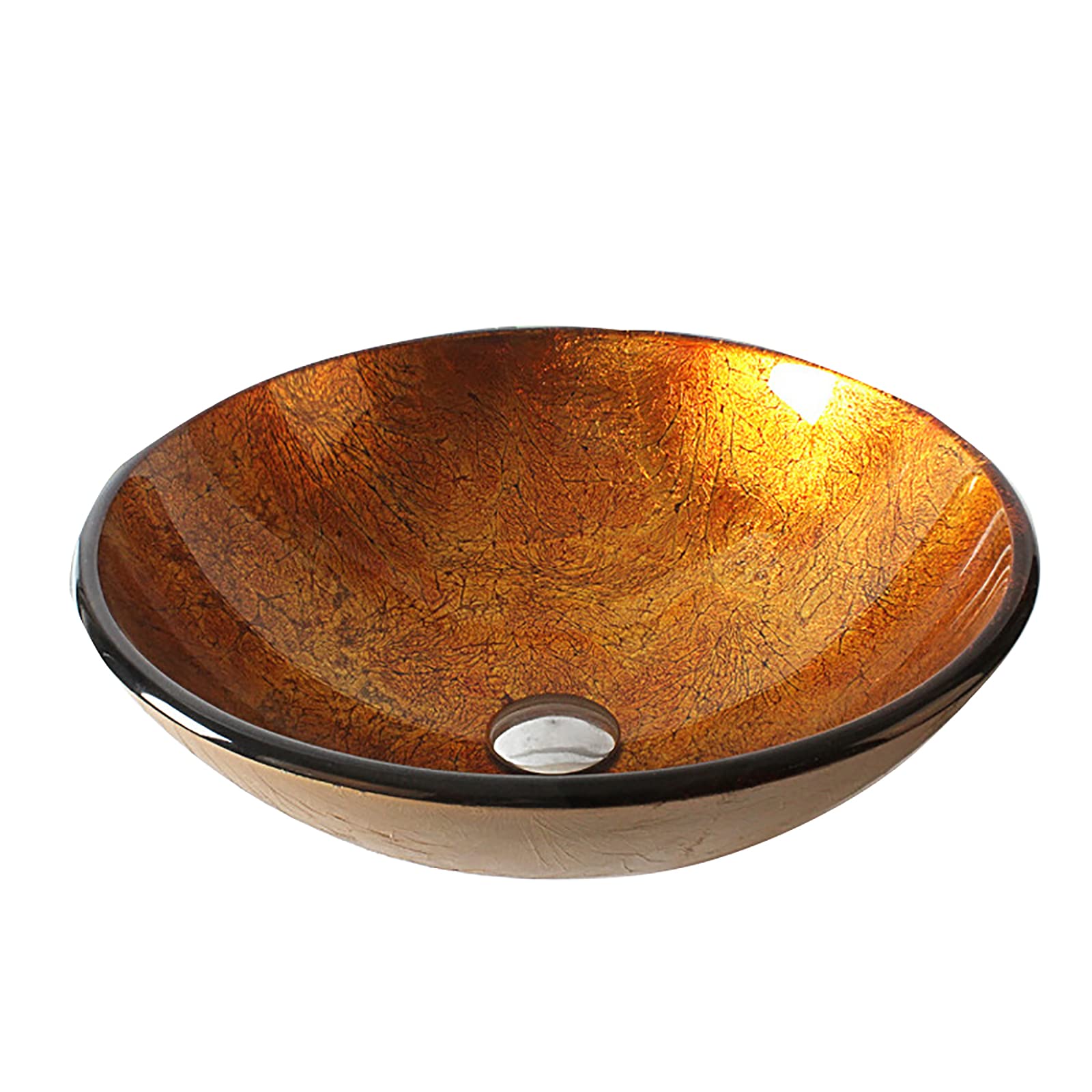 WDSOPK Bathroom Vessel Sink, Round Tempered Glass Sink Artistic Bowl Countertop Vanity