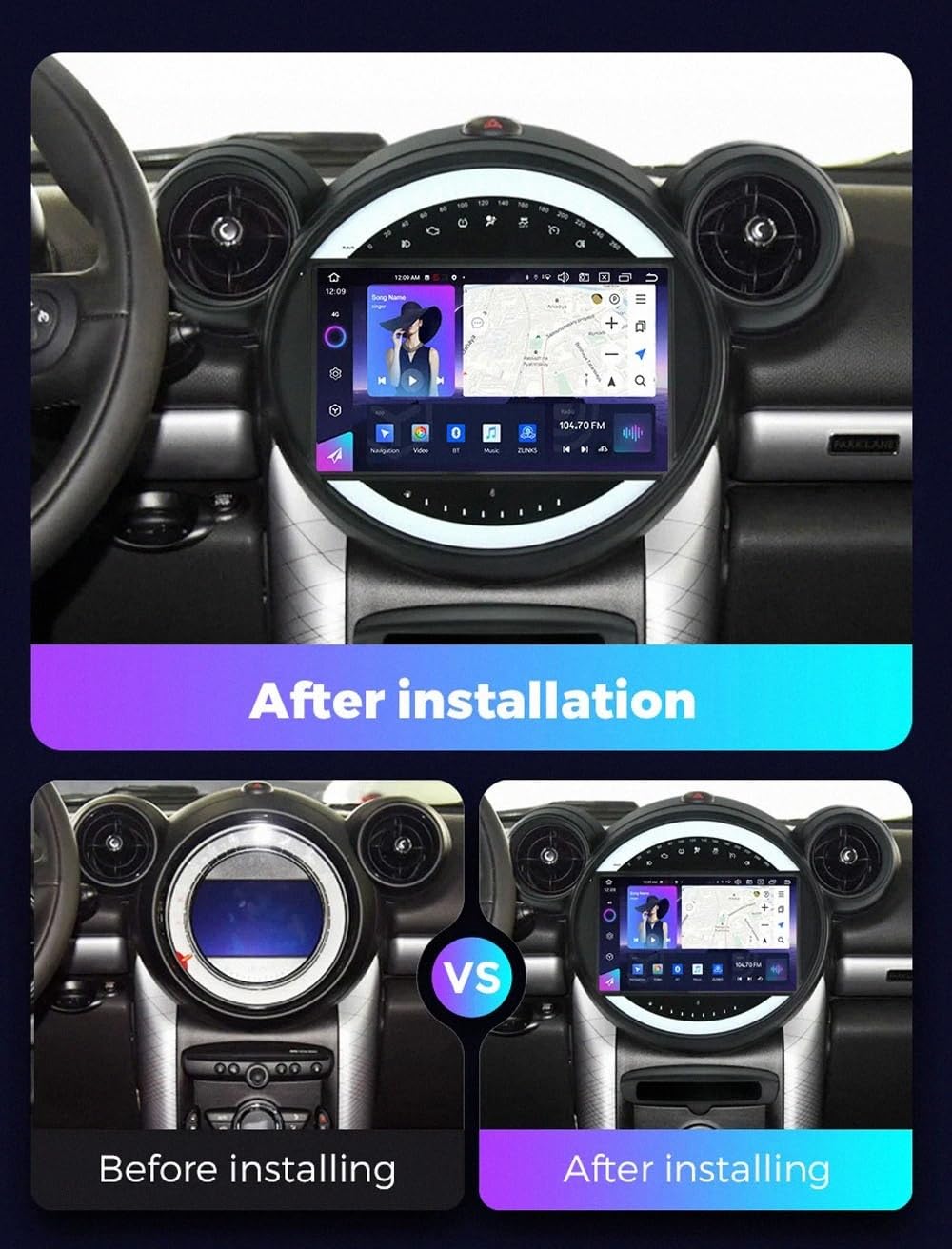 Bezprzewodowy System Audio Dla Apple Carplay dla BMW Mini R60 R61 2010-2016 Odtwarzacz Wideo Car Play Mirror Link, Siri/Airplay/Aux/Radio, Odtwarzacz, 4 Rdzeń 1G+32G