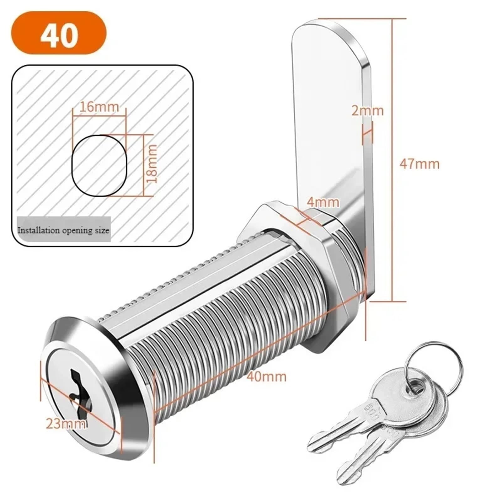 Cerradura para gabinete Cerradura de palanca seguridad, cerradura puerta gabinete 16-40mm, caja, archivador, oficina correos, muebles, armario, buzón, 2 llaves(40mm)