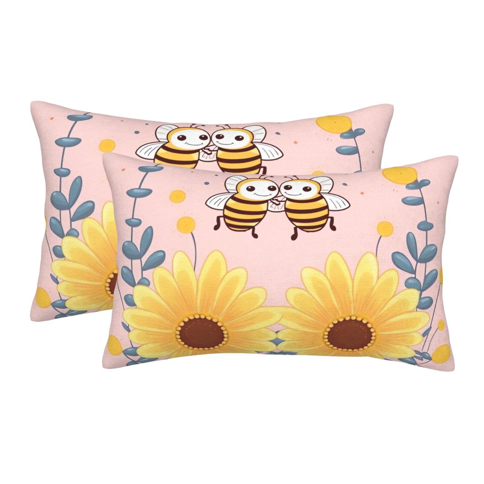2 Pack Standard Size Pillow Cases for Hair and Skin Soft Breathable Pillow Case Covers with Hidden Zipper Cute Bees and Flowers Pillowcase 20"x30" Pillow Cover for Sleeping Gift