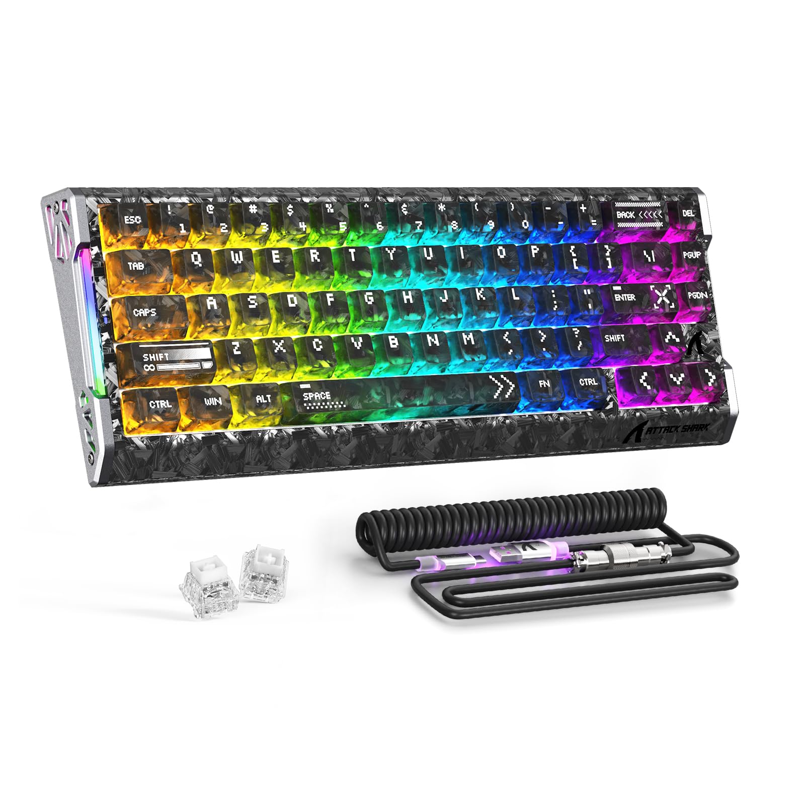 ATTACK SHARK R68 HE Carbon Fiber 8000Hz Rapid Trigger Keyboard, 0.005mm RT Accuracy 68 Keys Wired Gaming Keyboard with Magnetic Switch, Adjustable Actuation, Snap Tap, RGB Lighting for PC/Mac, Ink