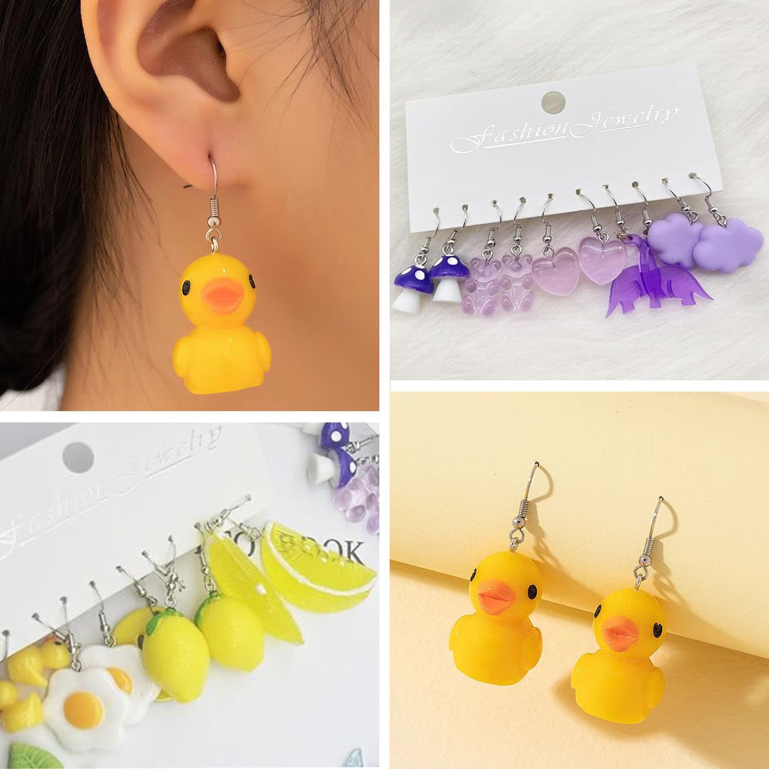 30 Pairs Weird Cute Funny Fun Dangle (or Clip on) Earrings set for Women Unique Bear Duck Mushroom Fruit Flowers Food Animal Drop Dangle Aesthetic Earrings Gifts for Women - Image 4