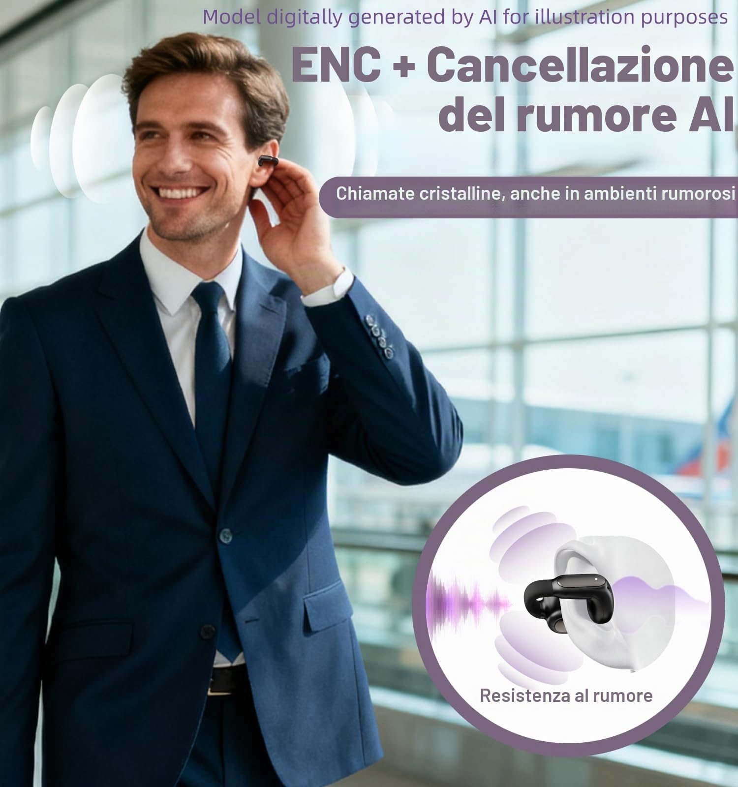 Hmusic Cuffie Open Ear Bluetooth 6.0 con Clip
