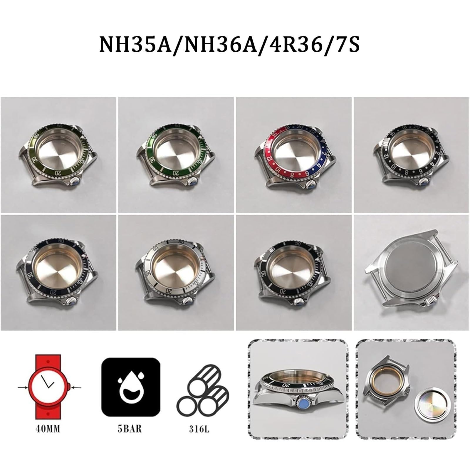 Etui na zegarek ze stali nierdzewnej 40 mm ze szkłem szafirowym, kompatybilne z NH35/36/4R36/7S narzędzia i zestawy do modyfikacji ruchu
