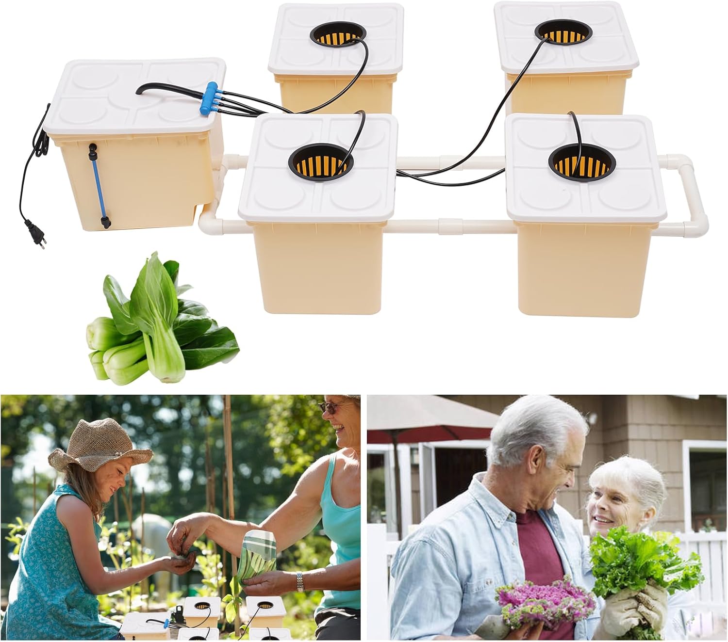 Hydroponics System 2.91 Gallon Deep Water Culture Hydroponic System Grow Kit Set of 5 Buckets Garden Plant System with Lids and Submerged Pump for Cultivation of Tomatoes Peppers Vegetables
